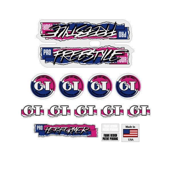 GT - 1987 PRO Freestyle Tour - on Clear decal set - Old school bmx - Bmx Products AU