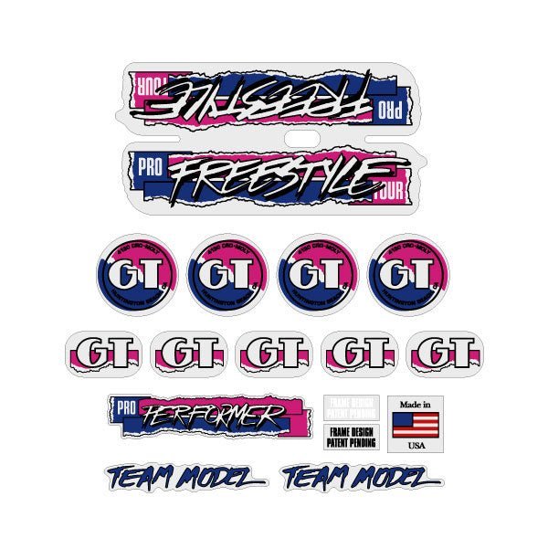 GT - 1987 PRO Freestyle Tour TEAM - on Clear decal set - Old school bmx - Bmx Products AU