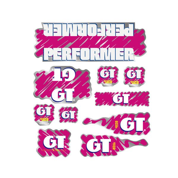 GT - 1988 Performer decal set for Black or Blue frame - on Chrome - Old school bmx - Bmx Products AU