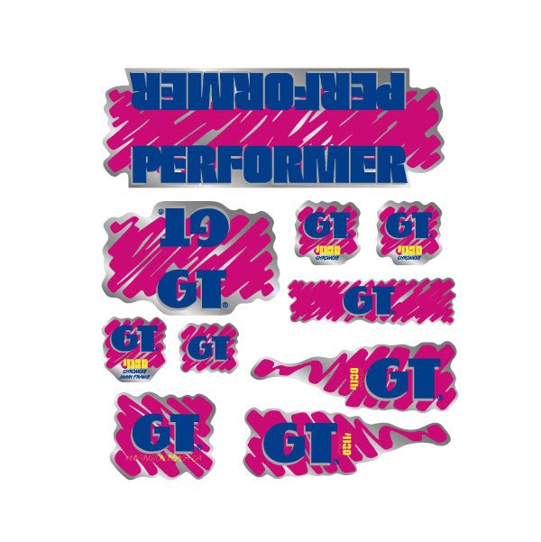 GT - 1988 Performer decal set for Chrome or White frame - on Chrome - Old school bmx - Bmx Products AU
