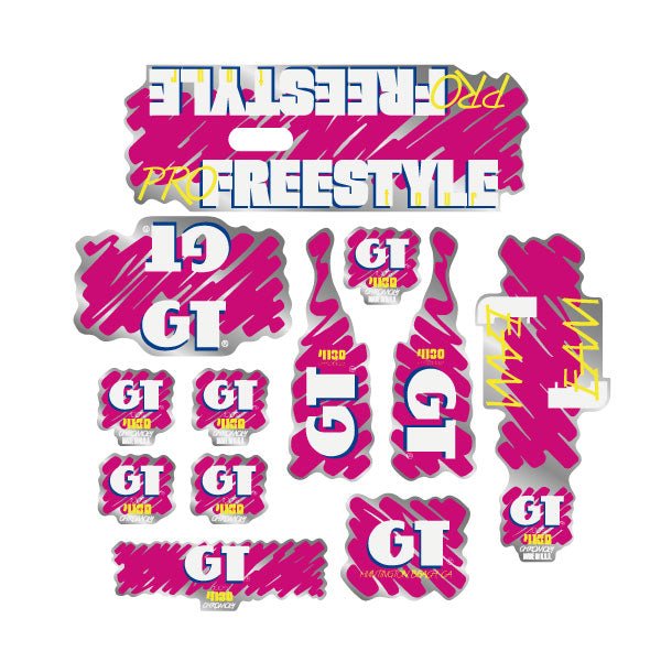 GT - 1988 PRO Freestyle Tour TEAM decal set for Black or Blue frame - on Chrome - Old school bmx - Bmx Products AU