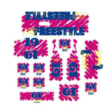 GT - 1988 PRO Freestyle Tour TEAM decal set for Chrome or White frame - on Clear - Old school bmx - Bmx Products AU