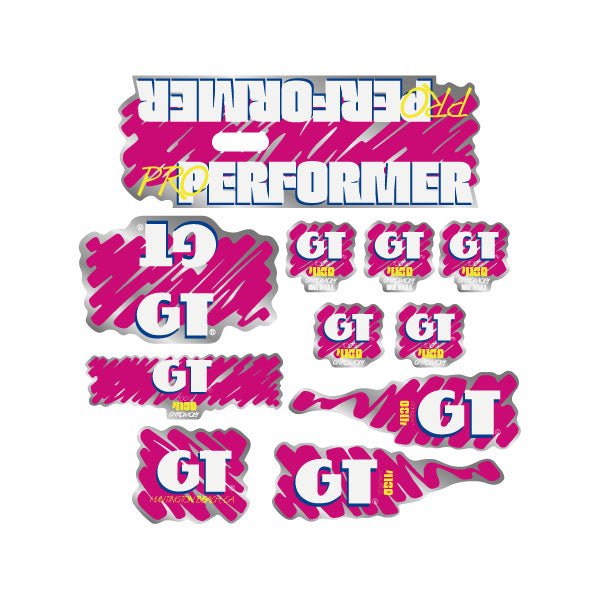 GT - 1988 PRO Performer decal set for Black or Blue frame - on Chrome - Old school bmx - Bmx Products AU