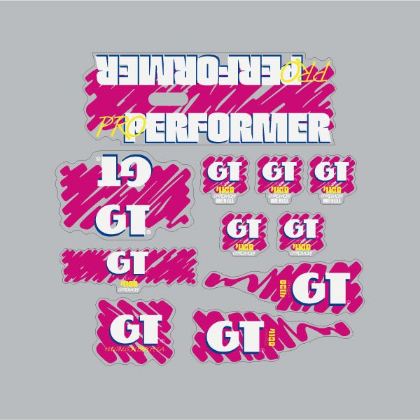 GT - 1988 PRO Performer decal set for Black or Blue frame - on Clear - Old school bmx - Bmx Products AU