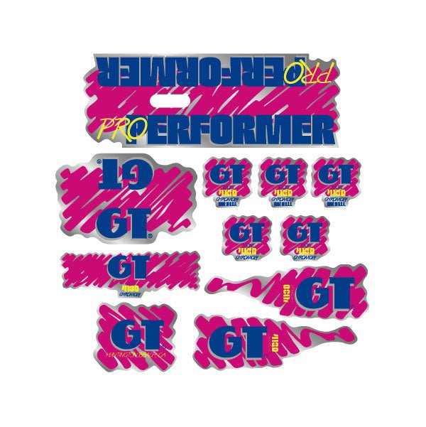 GT - 1988 PRO Performer decal set for Chrome or White frame - on Chrome - Old school bmx - Bmx Products AU