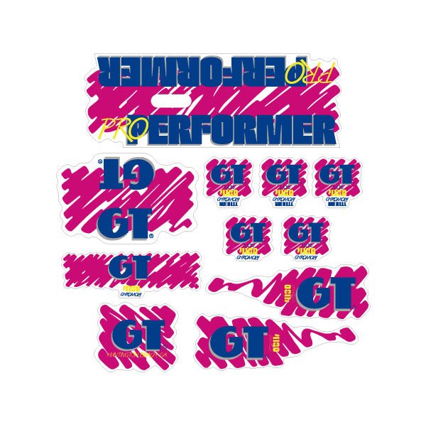 GT - 1988 PRO Performer decal set for Chrome or White frame - on Clear - Old school bmx - Bmx Products AU