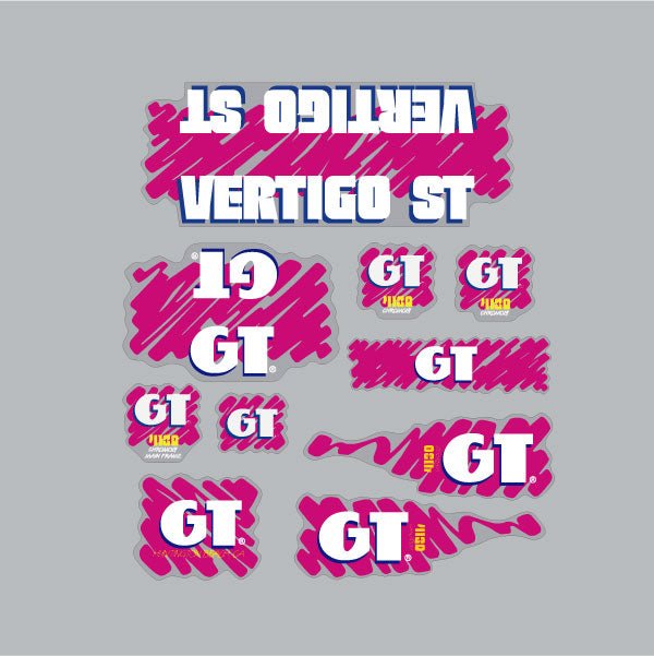GT - 1988 Vertigo ST decal set for Black or Blue frame - on Clear - Old school bmx - Bmx Products AU