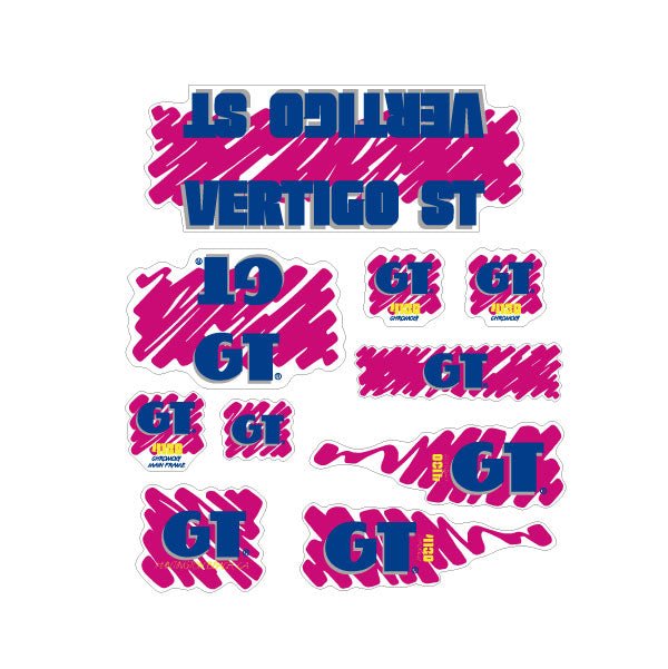 GT - 1988 Vertigo ST decal set for Chrome or White frame - on Clear - Old school bmx - Bmx Products AU