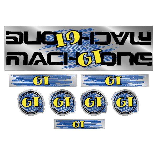GT - 1989 Mach One - Black on Chrome - decal set - Old school bmx - Bmx Products AU