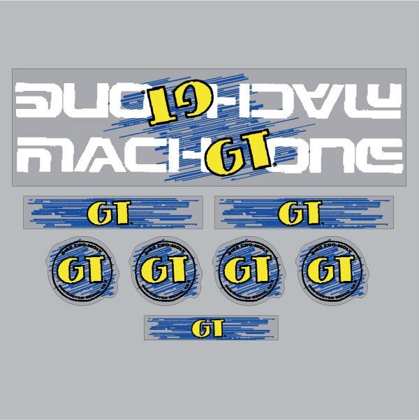 GT - 1989 Mach One - White on Clear - decal set - Old school bmx - Bmx Products AU