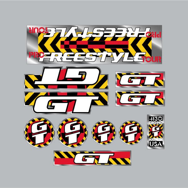 GT - 1990 Pro Freestyle TOUR - on Chrome decal set - Old school bmx - Bmx Products AU