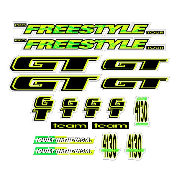 GT - 1994 Pro Freestyle TOUR TEAM - on clear decal set - Old school bmx - Bmx Products AU