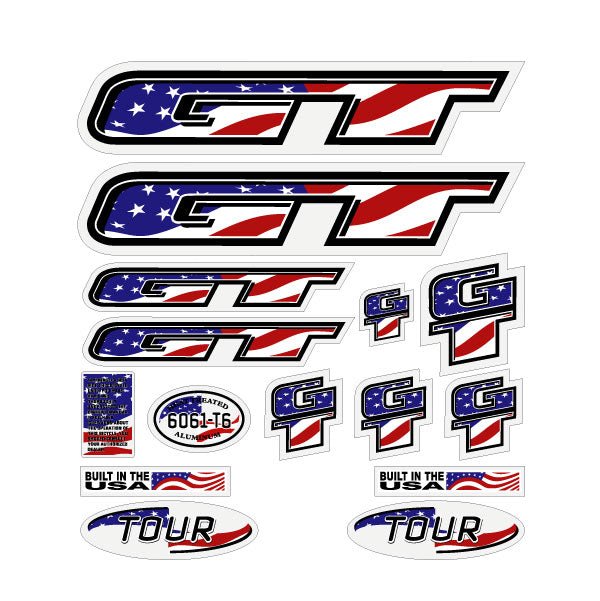 GT - 1998 TOUR decal set CUSTOM FLAG on clear - Old school bmx - Bmx Products AU