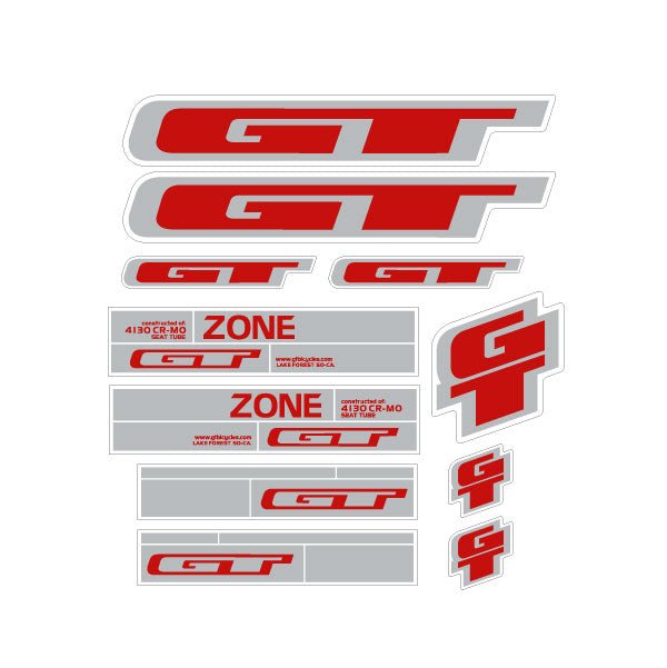 GT - 2007 Zone - Red silver Clear decal set for black frame - Old school bmx - Bmx Products AU