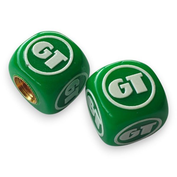 GT - one color Dice Tire Valve Caps (Pair) - Green - old school bmx - Bmx Products AU
