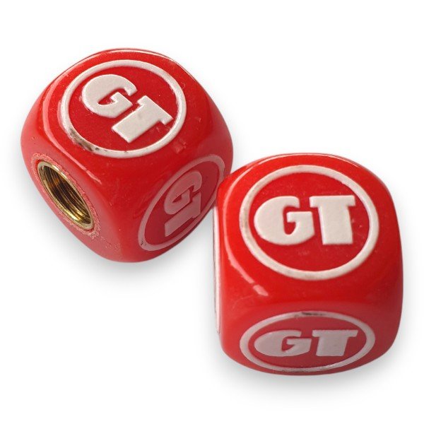 GT - One color Dice Tire Valve Caps (Pair) - Red - old school bmx - Bmx Products AU