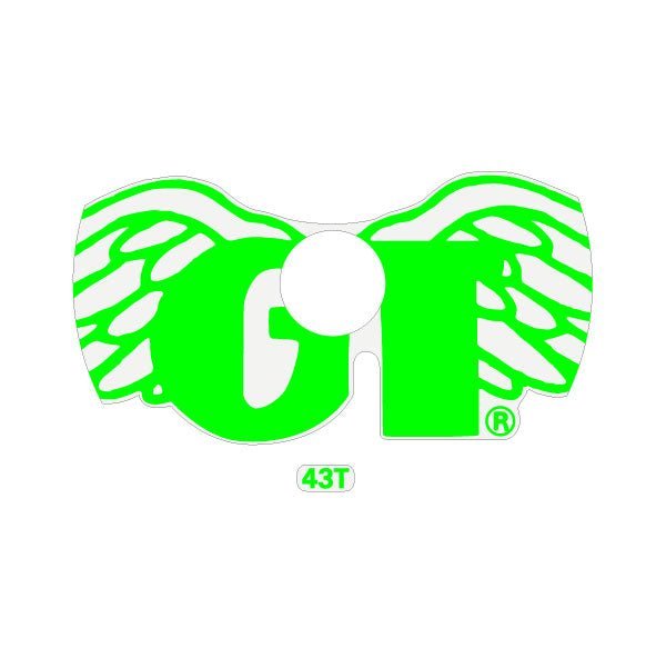 GT - Wings Sprocket decal - for 43T in FLURO green on clear - Old school bmx - Bmx Products AU