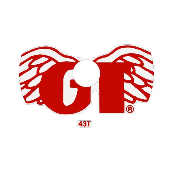 GT - Wings Sprocket decal - for 43T in RED on clear - Old school bmx - Bmx Products AU