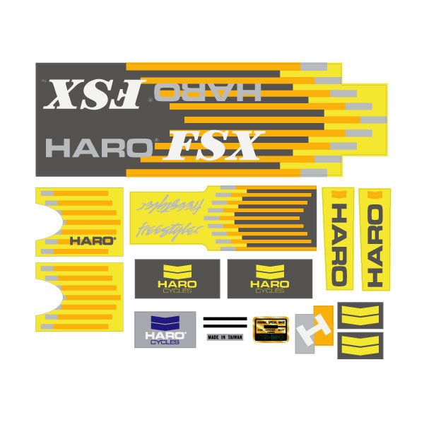 Haro - 1987 Freestyler FSX decal set for yellow grey frame - old school bmx - Bmx Products AU