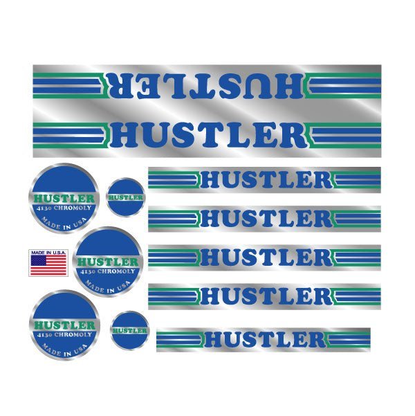 Hustler - Pro - long striped on chrome decal set - old school bmx - Bmx Products AU