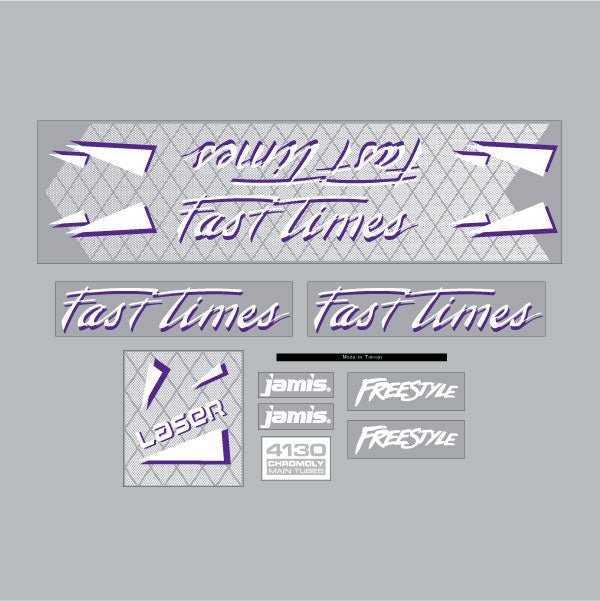 Jamis - Fast times Freestyle White Purple silver bmx decal set - old school bmx - Bmx Products AU
