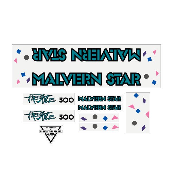 Malvern Star - FREESTYLE 500 CONFETTI Teal Black decal set - Bmx Products AU