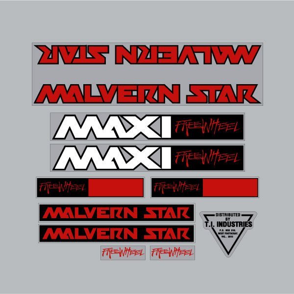 Malvern Star - Maxi FREEWHEEL "custom" red decal set - old school bmx - Bmx Products AU