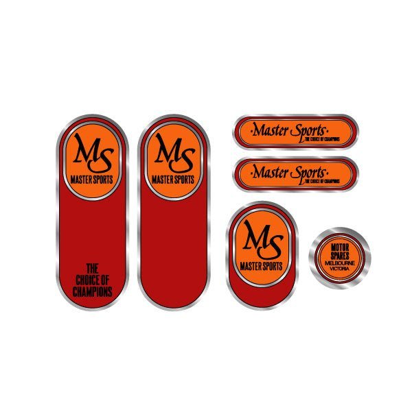 Master Sports - Dragster / Road decal Orange Chrome decal set - old school bmx - Bmx Products AU
