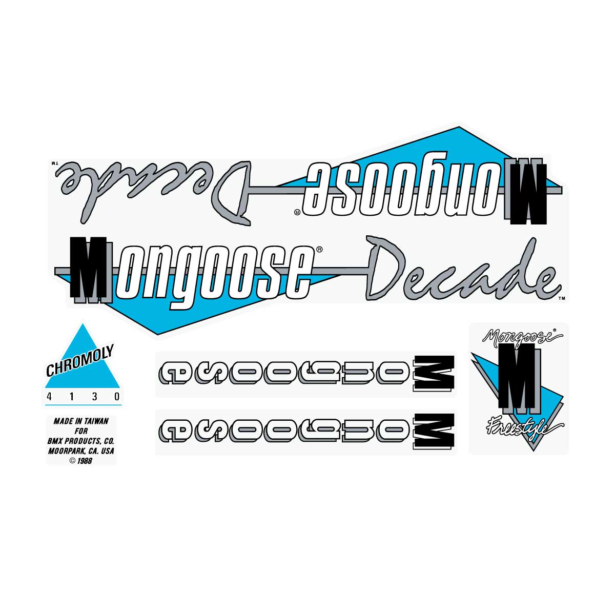 Mongoose - 1988 Decade Decal set - Red frame - old school bmx - Bmx Products AU