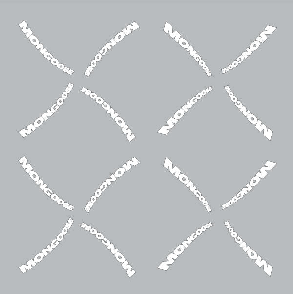 Mongoose - 4 Spoke Mid - school Tuff wheel decals in white - Old school bmx - Bmx Products AU