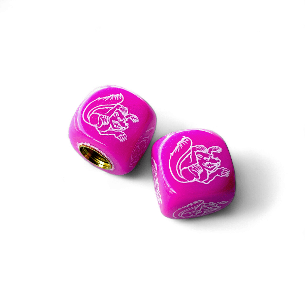 Mongoose - Maurice Logo Dice Tire Valve Caps (Pair) - Magenta - old school bmx - Bmx Products AU