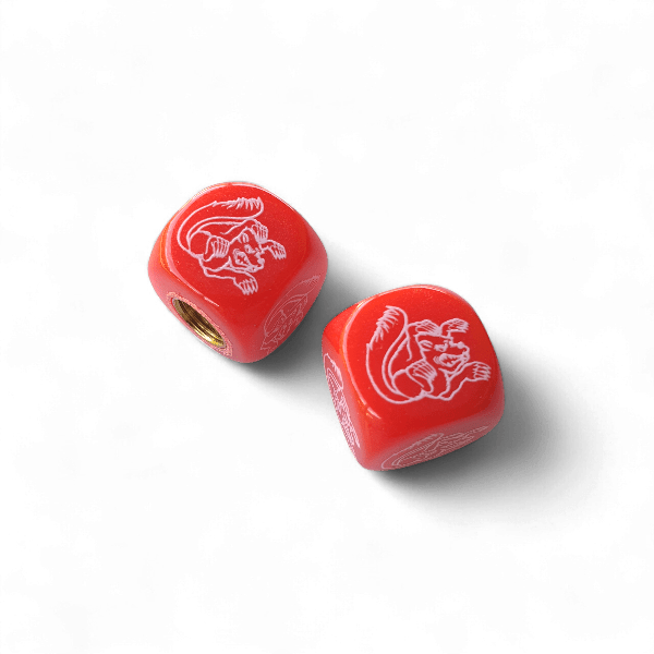 Mongoose - Maurice Logo Dice Tire Valve Caps (Pair) - RED - old school bmx - Bmx Products AU