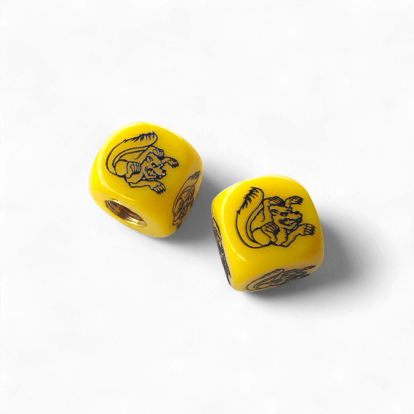 Mongoose - Maurice logo Dice Tire Valve Caps (Pair) - Yellow - old school bmx - Bmx Products AU