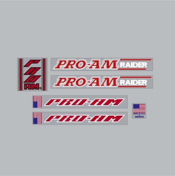 Panda - Pro - AM RAIDER - Black, Red & White on clear Decal set - old school bmx - Bmx Products AU