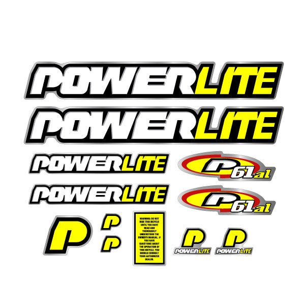Powerlite - 1995 P61aL decal set on chrome - old school bmx - Bmx Products AU