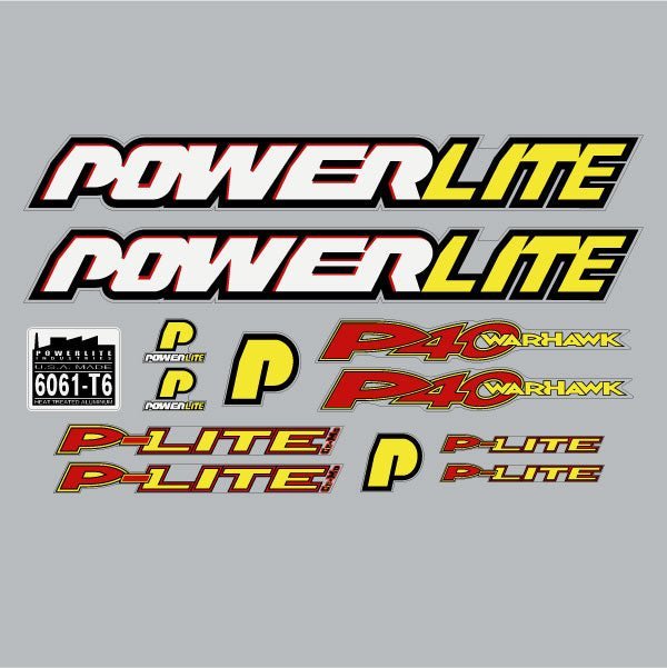 Powerlite - 1999 P40 WARHAWK - Red Yellow White Black on Clear decal set - old school bmx - Bmx Products AU