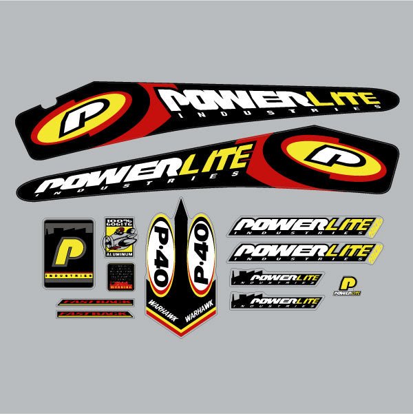 Powerlite - 2000 P40 WARHAWK decal set for Polished frame - old school bmx - Bmx Products AU