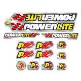 Powerlite - P38 - Red Yellow White Black on Chrome decal set - old school bmx - Bmx Products AU