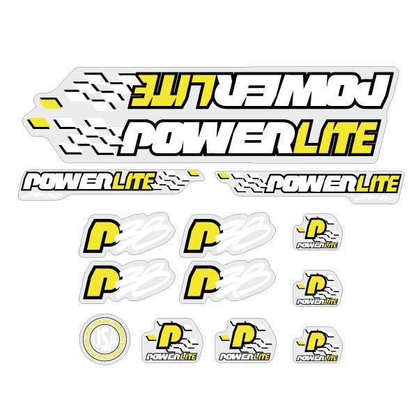 Powerlite - P38 Yellow White Black on Clear decal set - old school bmx - Bmx Products AU