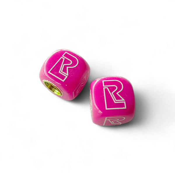 Redline - R Logo Dice Tire Valve Caps (Pair) - Magenta - old school bmx - Bmx Products AU
