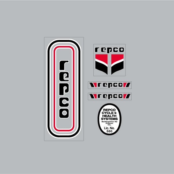 Repco - Monoshock "Lowercase font" decal set for White frame - Old school bmx - Bmx Products AU