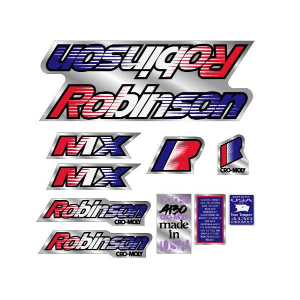 Robinson - 1992 MX decal set - on chrome - old school bmx - Bmx Products AU