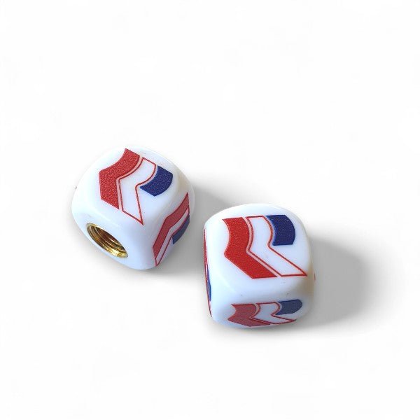 Robinson - R Logo 3 color Dice Tire Valve Caps (Pair) - WHITE - old school bmx - Bmx Products AU