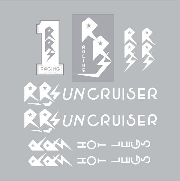 RRS - UNCRUISER - WHITE on clear decal set - Old school bmx - Bmx Products AU