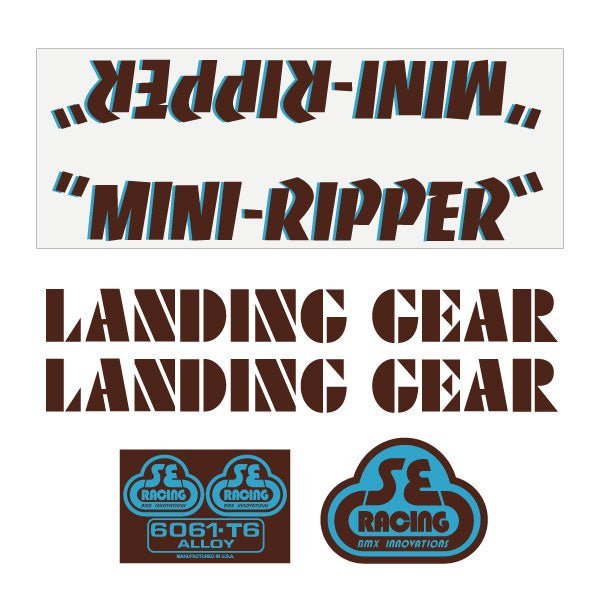 SE Racing - 80'S Mini Ripper decal set in brown with blue drop shadow - Old school bmx - Bmx Products AU