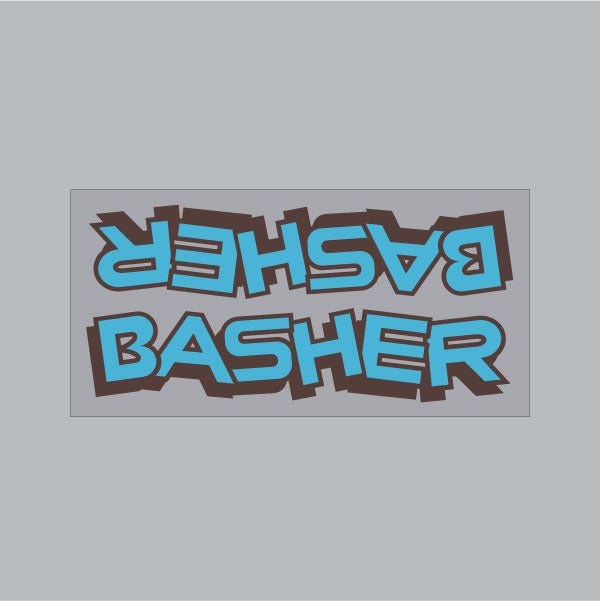 SE Racing - Basher by Murray Downtube decal in baby blue with brown shadow - Old school bmx - Bmx Products AU