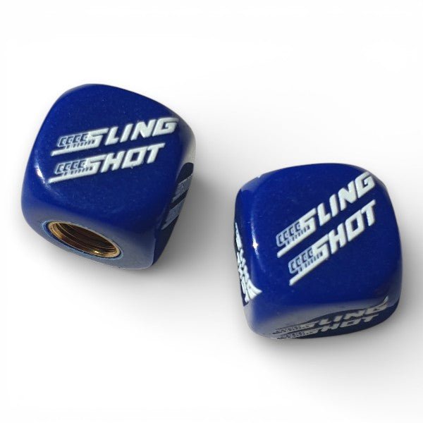 Sling Shot - Logo Dice Tire Valve Caps (Pair) - Dark BLUE - old school bmx - Bmx Products AU