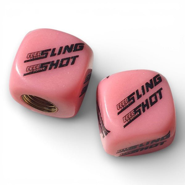 Sling Shot - Logo Dice Tire Valve Caps (Pair) - PINK - old school bmx - Bmx Products AU