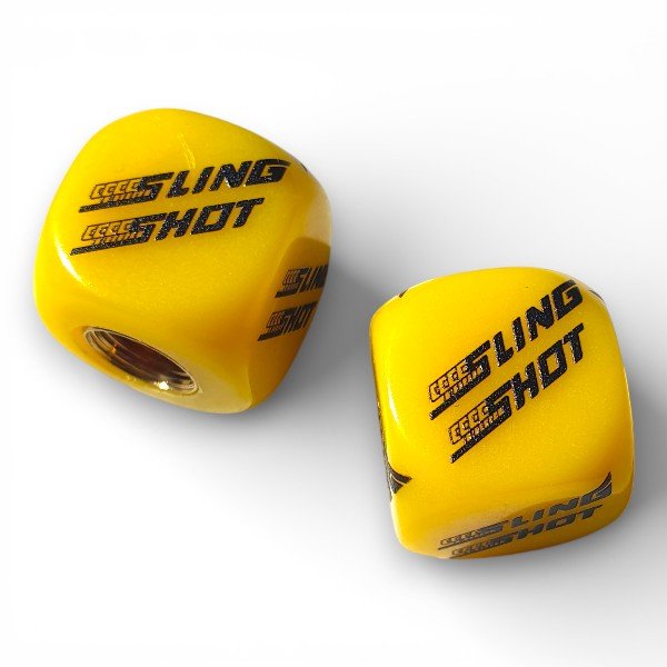 Sling Shot - Logo Dice Tire Valve Caps (Pair) - YELLOW - old school bmx - Bmx Products AU