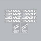 Slingshot - WHITE on clear decal set - Old school bmx - Bmx Products AU